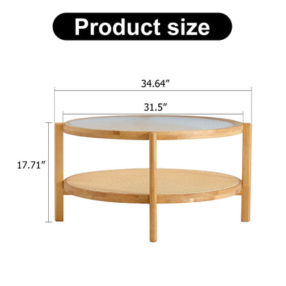 Modern Style Circular Double Layer Tea Table With Rattan Weave