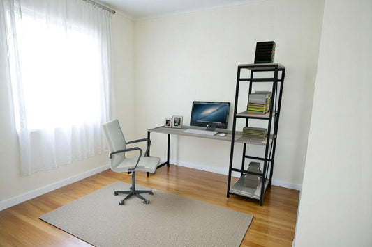 Furnish Home Store Rasse Black Metal Frame 58' Wooden Top 2 Shelves Writing and Computer Desk for Home Office, Oak