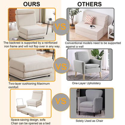 Foldable Single Chair Sofa Bed With Pillow, Easy To Store, Breathable And Wearable Linen