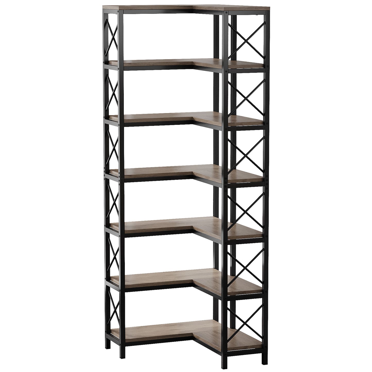 7 Tier Corner Bookshelf, Storage Unit For Living Room