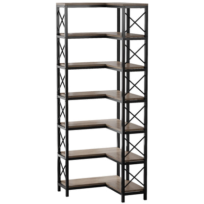 7 Tier Corner Bookshelf, Storage Unit For Living Room