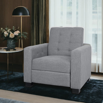 Contemporary Recliner Chair With Push Back Function And Birchwood Legs