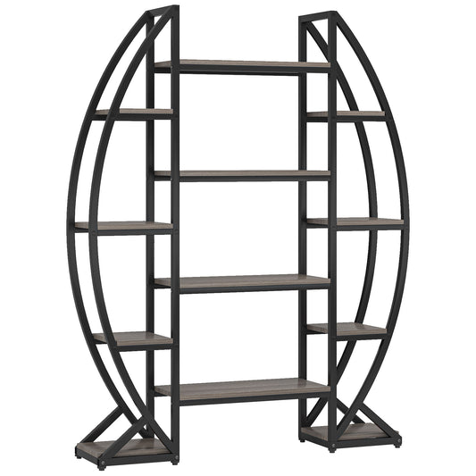 Triple Wide Oval Etagere Bookcase With Shelves For Living Room