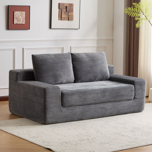 Loveseat Sofa, Comfortable Deep Seat Sofa Bed, Modern Small Corduroy Couch For Living Room Bedroom,Reversible Cushion With Pillows,No Assembly Required,Dark Gray