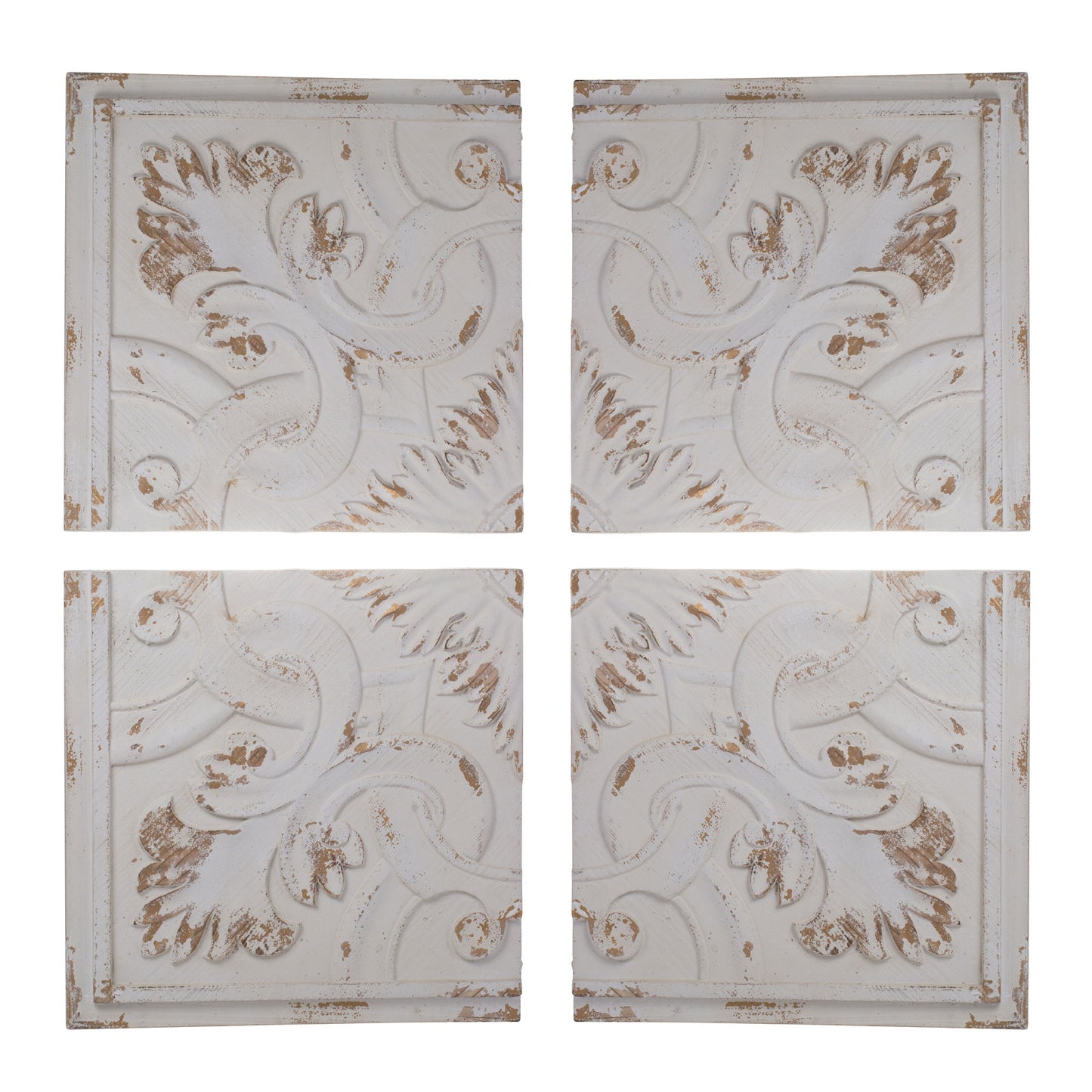 Distressed Wooden Square Wall Panels (Set of 4) - White