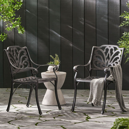 Patio Cast Aluminum Outdoor Dining Chairs (Set of 2) - Bronze