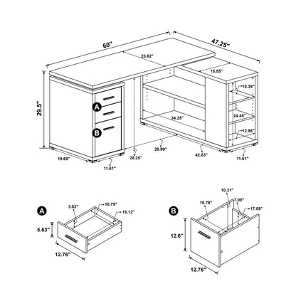 Transitional L Shape Computer Desk With Multiple Storage And Built In File Cabinet