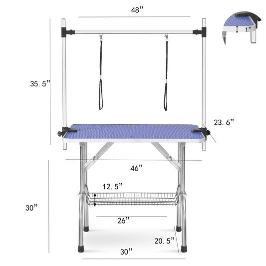 Large Size Grooming Table For Pet Dog And Cat With Adjustable Arm And Clamps Large Heavy Duty Animal Grooming Table - Blue