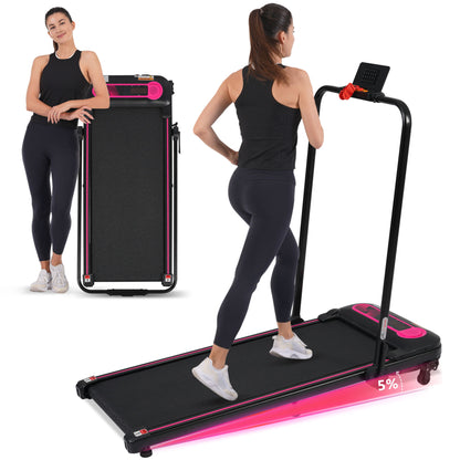 Folding Walking Pad Under Desk Treadmill For Home 2 Ways To Adjust Speed - Pink / Black