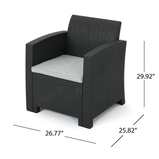 Velvora - Outdoor Wicker Set With 3 Seater Sofa, 2 Club Chairs, Coffee Table And Cushions - Brown