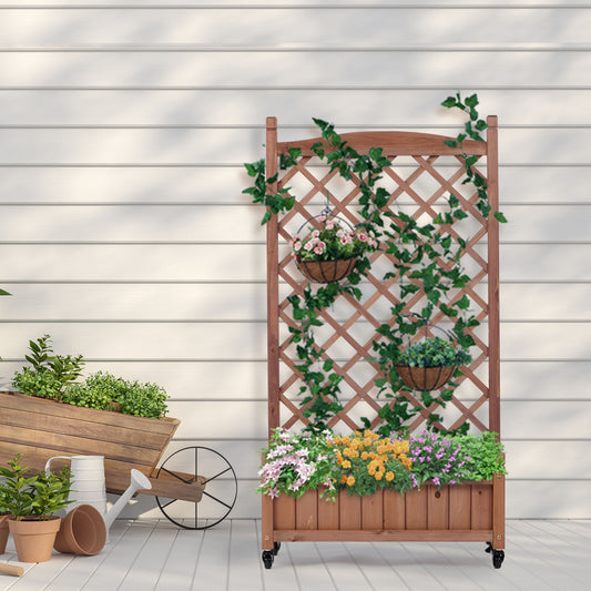 Raised Garden Bed With Trellis 2 Pack, Outdoor Planter Box & Plant Stand With Climbing Racks - Brown
