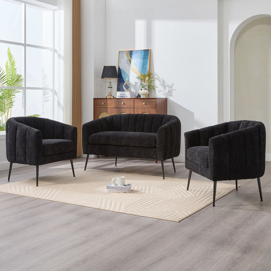 3 Piece Living Room Furniture Set Sofa & Armchairs - Black