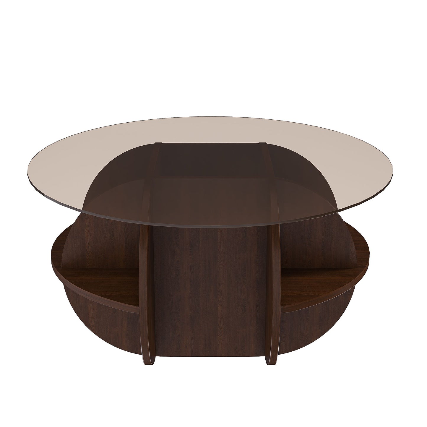 Round Coffee Table With Storage For Living Room - Walnut
