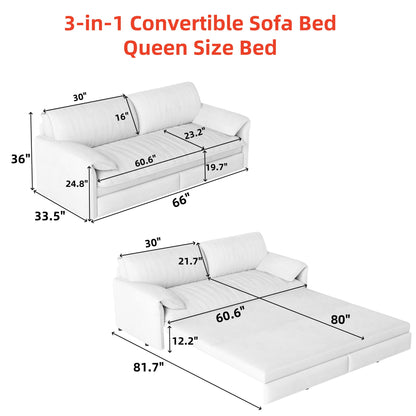 Queen Pull Out Sofa Bed, 3 In 1 Convertible Sleeper Sofa With Side Storage For Living Room - Green