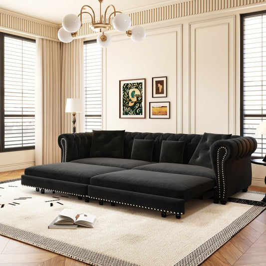 3 In 1 Pull Out Sofa Bed, Convertible Sleeper Sofa Bed, 3 Seater Sofa With Movable Ottoman - Black