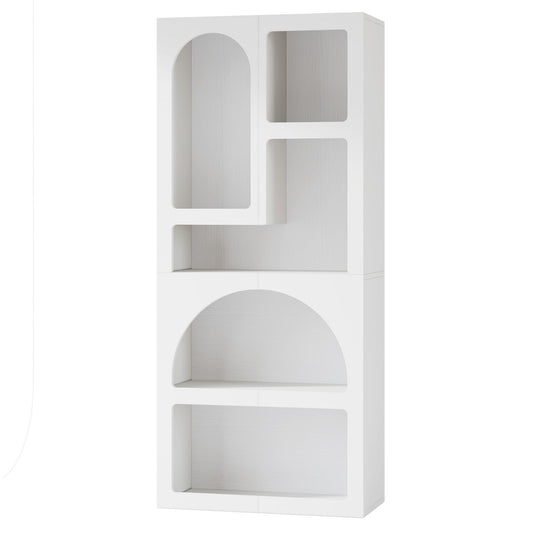 Geometric Arched 5 Shelf Art Display Bookcase For Living Room - White