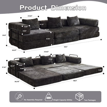 Convertible Floor Sofa Bed With Fixed Shape Frame, Boneless Modular Sectional Sofa, For Living Room - Black