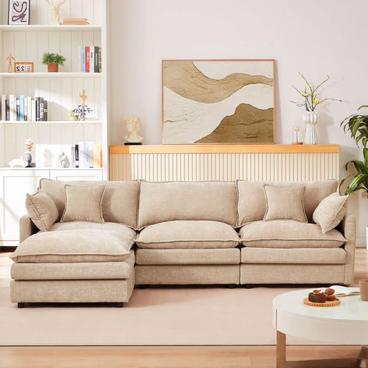 Modular L-Shaped Sectional Sofa With Movable Ottoman - Coffee