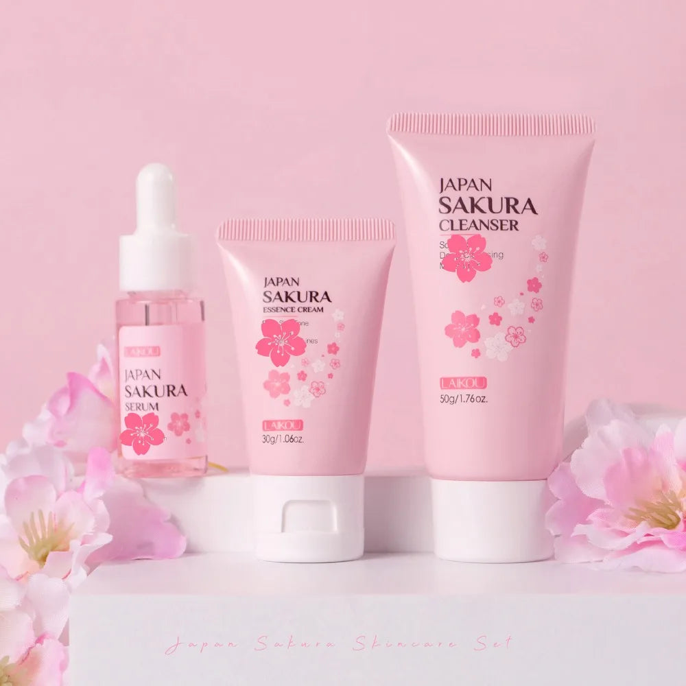 LAIKOU Vitamin C 24K Golden Sakura Skin Care Sets Face Cream Serum Eye Cream Moisturizing Anti Wrinkles Face Care Kit 3pcs/set