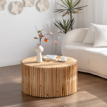 Cylindrical Coffee Table With Vertical Texture Relief