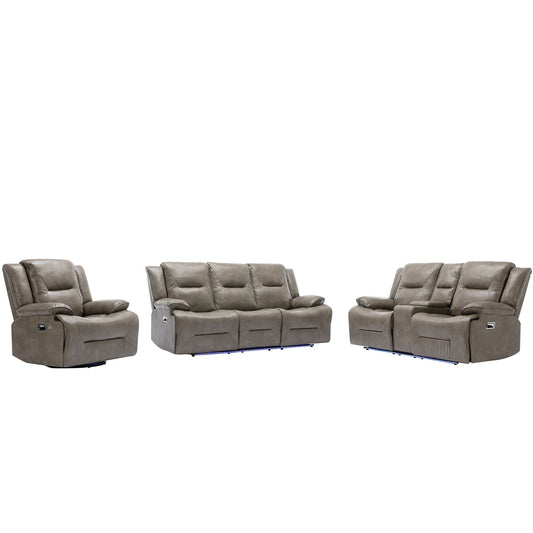 Home Theater Recliner Set Manual Recliner Chair With A LED Light Strip Two Built-In Cup Holders For Living Room