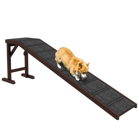 PawHut Dog Ramp for Bed, Pet Ramp for Dogs with Non-Slip Carpet and Top Platform, 74' x 16' x 25', Brown