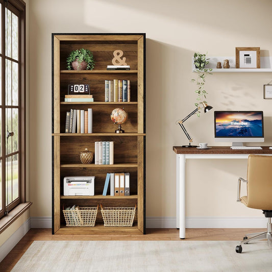 7 Tier Open Bookshelf Storage For Living Room - Black / Brown