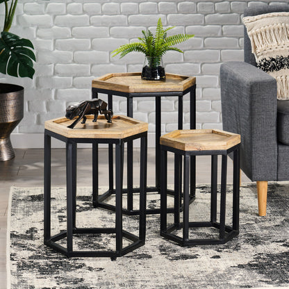 Modern Industrial End Table (Set of 3) - Black / Natural