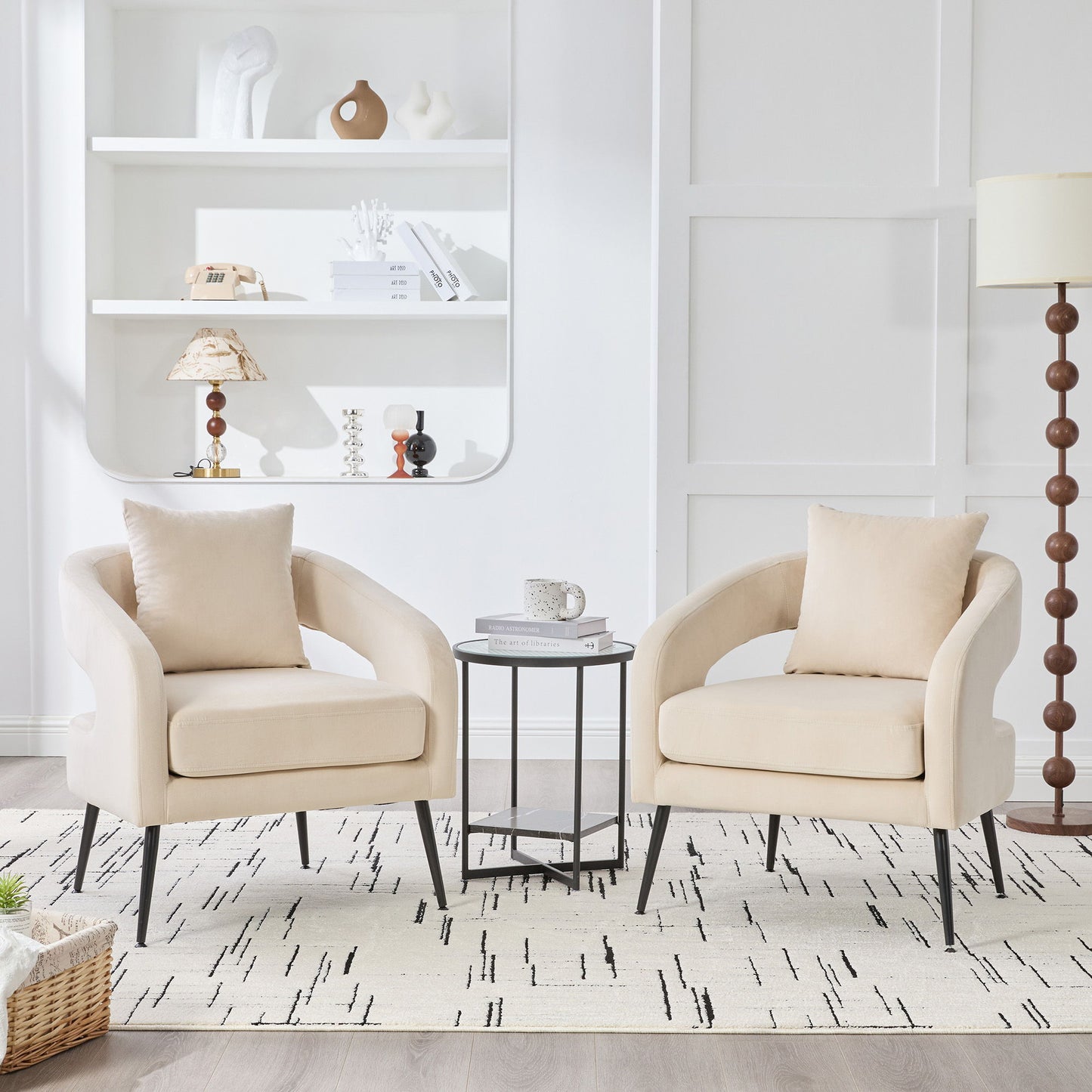 Open Back Accent Chair, Round Armchair For Living Room, Bedroom - Beige