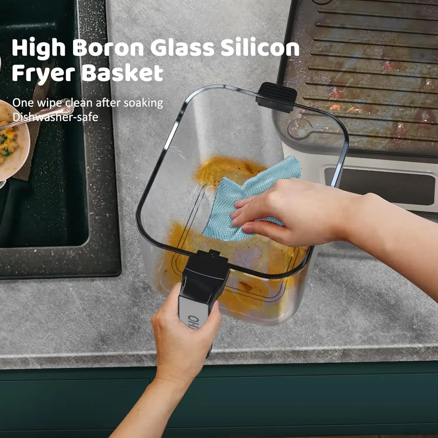 Air Fryer Oven and Frying Pan Combo, One-Touch Screen Small Air Fryer with 12 Precise Presets