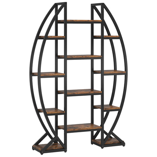 Triple Wide Oval Etagere Bookcase With Shelves For Living Room