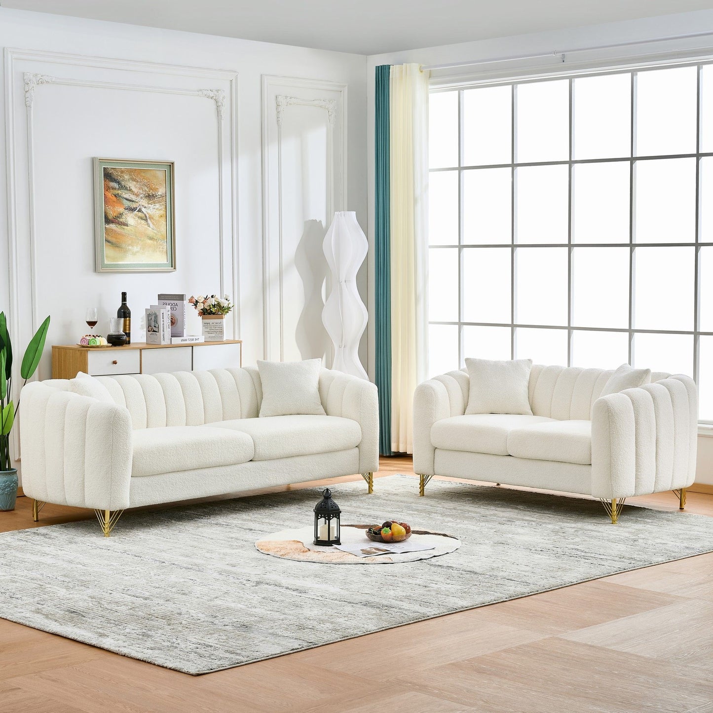Oversized Sofa, 3 And 2 Seater - Beige