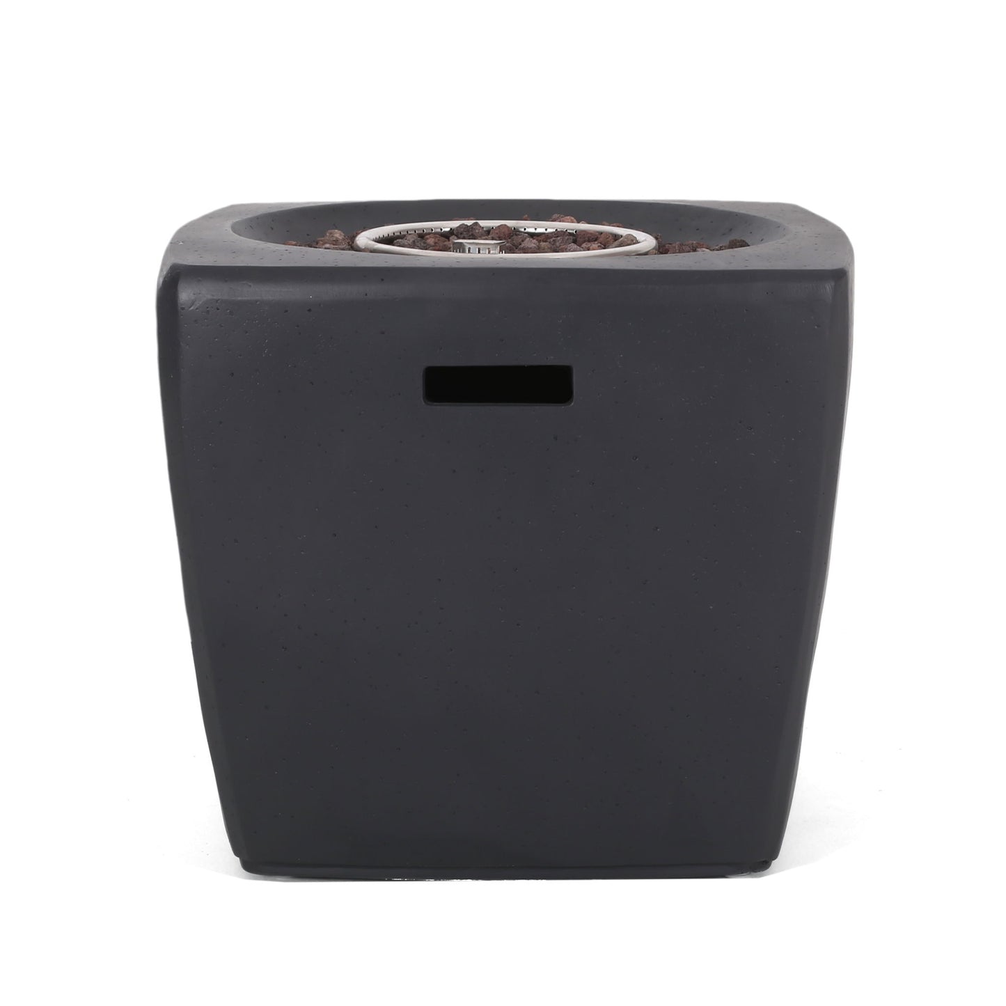 Outdoor Lightweight Concrete Square Fire Pit 40, 000 Btu With Built In Tank Storage - Dark Gray