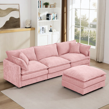 Modular L-Shaped Sectional Sofa Set With Movable Ottoman - Pink