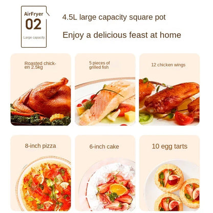 Air Fryer 4.5L Household Visual Window Smart Touch Electric Fryer French Fries Fryer Oil Free Oven Visualization 220V Hot sales