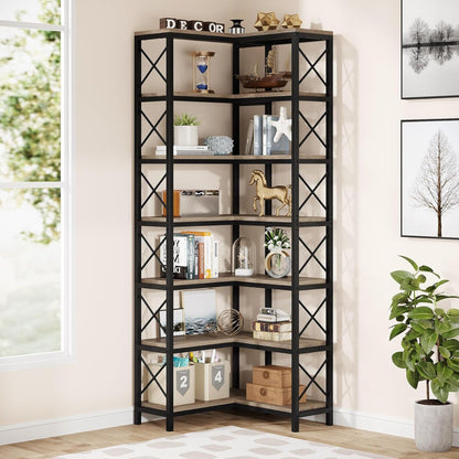 7 Tier Corner Bookshelf, Storage Unit For Living Room