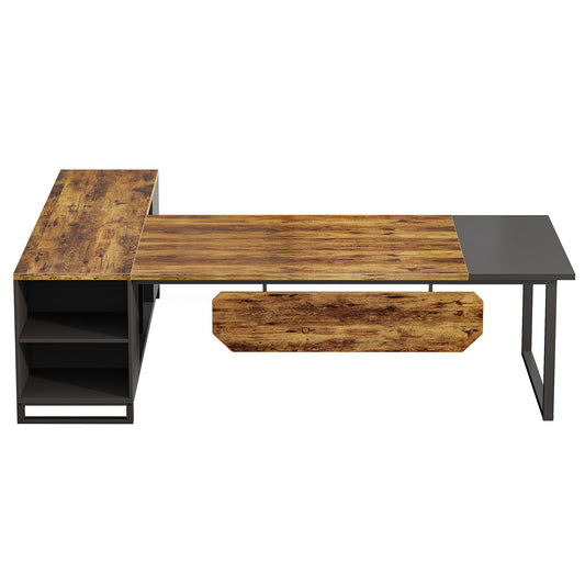 L-Shaped Executive Desk With File Cabinet, Computer Workstation With Storage