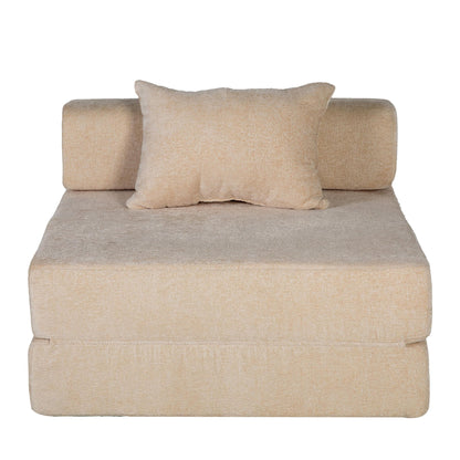 Convertible Floor Sofa Bed With Fixed Shape Frame For Living Room - Beige