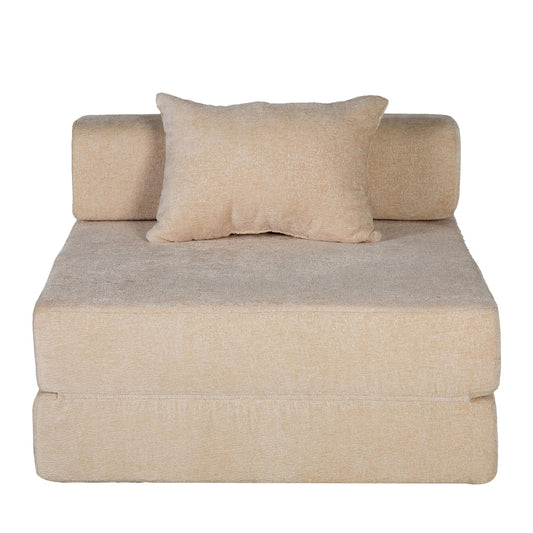 Convertible Floor Sofa Bed With Fixed Shape Frame For Living Room - Beige