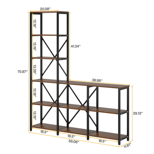6 Tier Ladder Corner Etagere Bookshelf - Rustic Brown