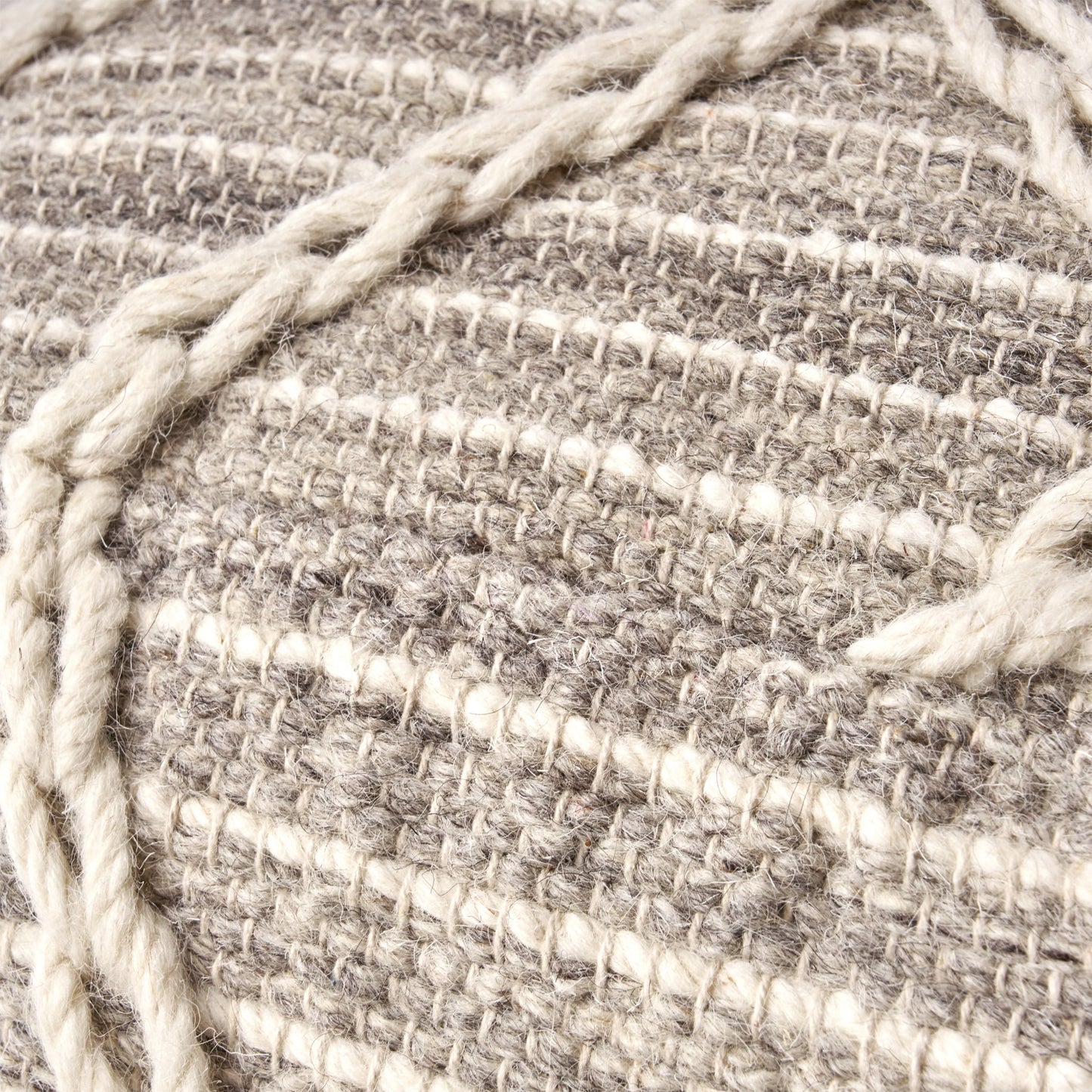 Modern Wool Rope Square Pouf Ottoman Floor Cushion - Gray / Ivory