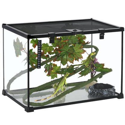 PawHut Reptile Glass Terrarium Tank with Decor Kit for Lizards, Frogs, Snakes, Spiders, Black Glass, 20' x 12' x 14'