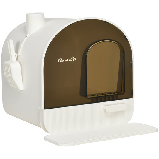 PawHut Cat Litter Box with Lid, Covered Litter Box for Indoor Cats with Tray, Scoop, Filter, 17' x 17' x 18.5', White