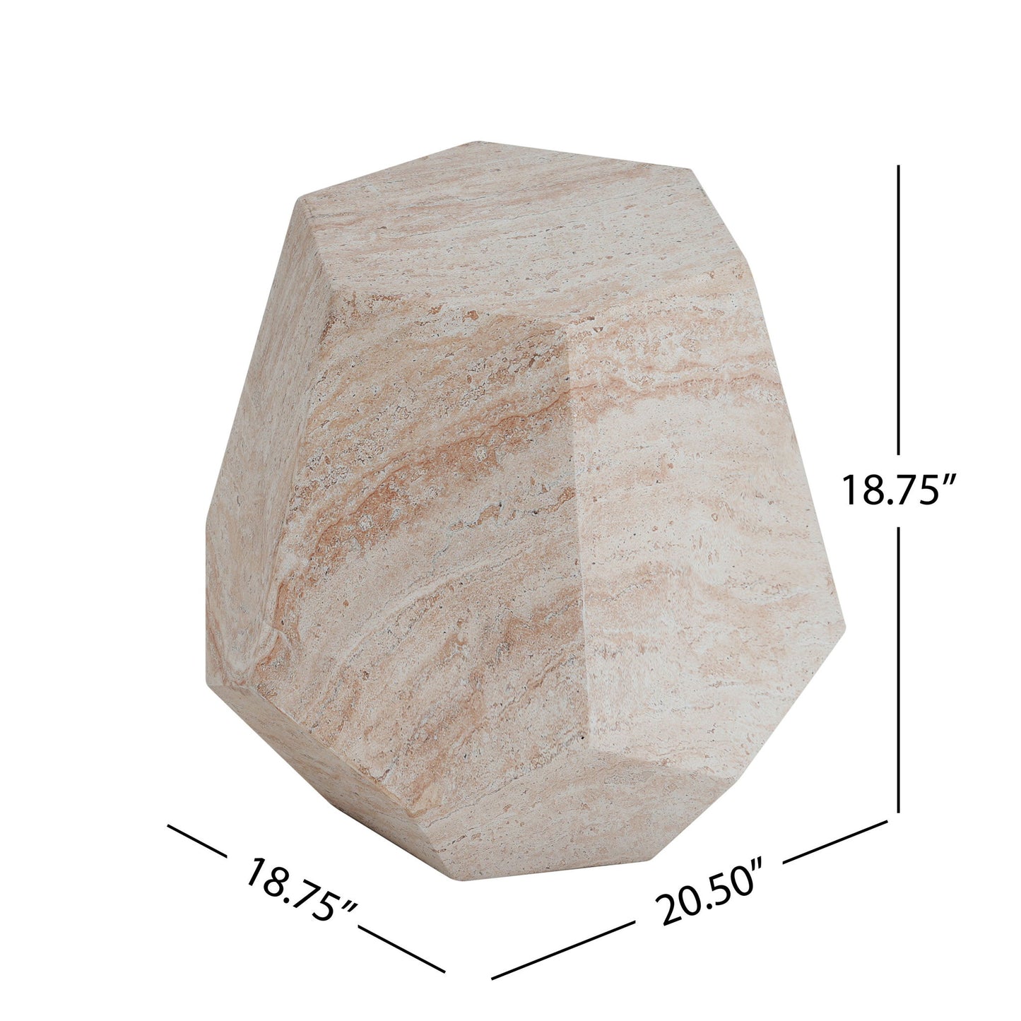 Outdoor / Indoor Lightweight Concrete Side Table, Hexagonal Round Travertine Accent Table - Beige