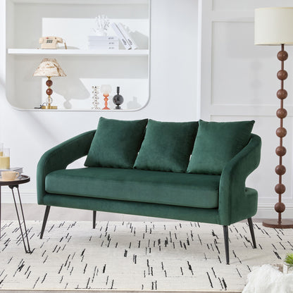 Open Back Loveseat Settee With 3 Pillows - Green