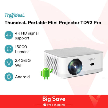 ThundeaL Portable Mini Projector TD92 Pro FHD 1080P Full HD Beam 4K Video WiFi Android Projector TD92Pro 3D Movie Home Theater