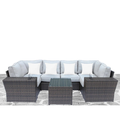 Outdoor Wicker Sectional With Weather Resistant Cushions And Table