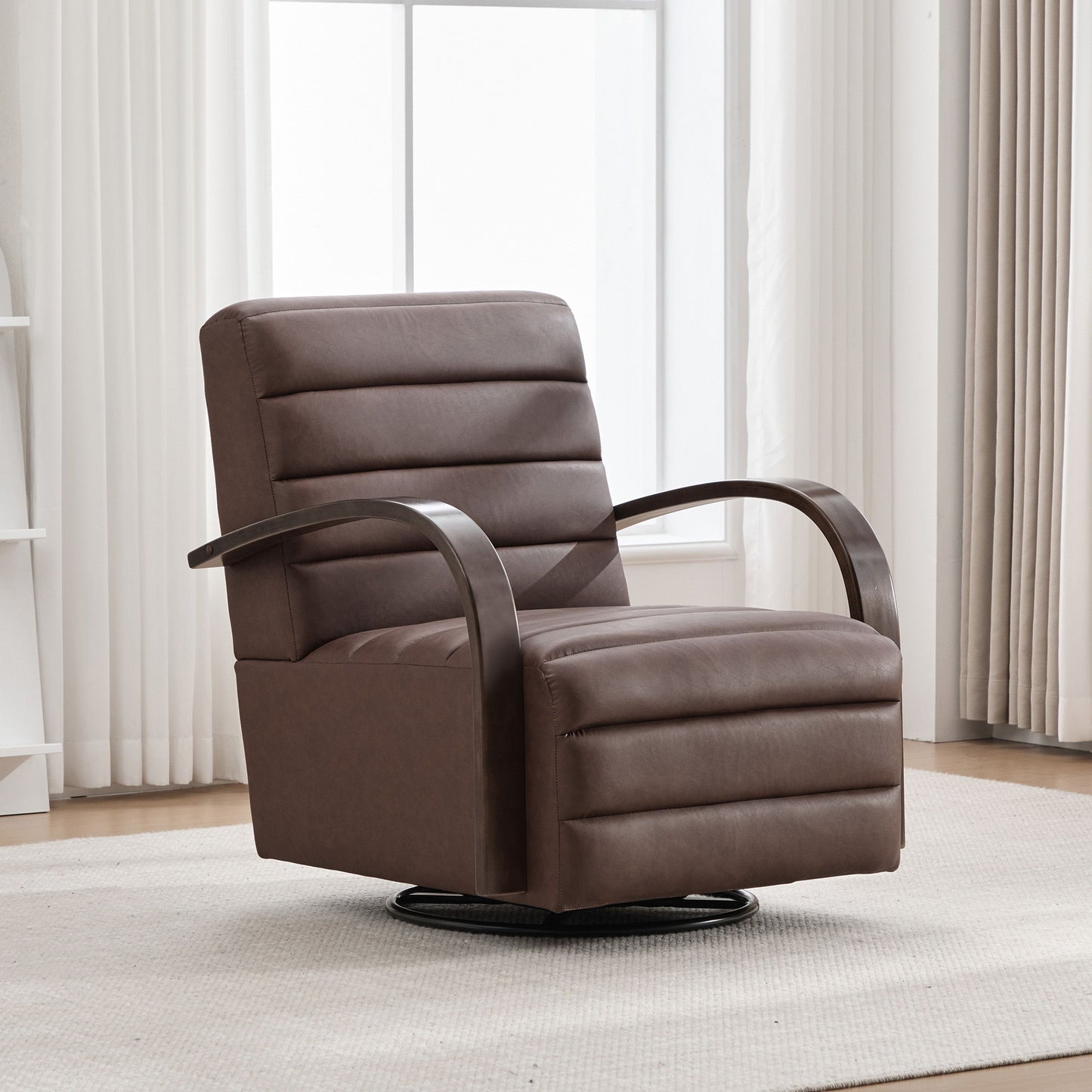 360° Swivel Accent Chair With Armrests, Comfy Lounge - Brown