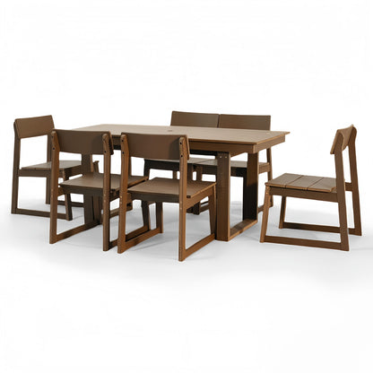 7 Piece Outdoor Dining Set For 6, Table With Umbrella Hole & 6 Armless Chairs For Backyard - Brown