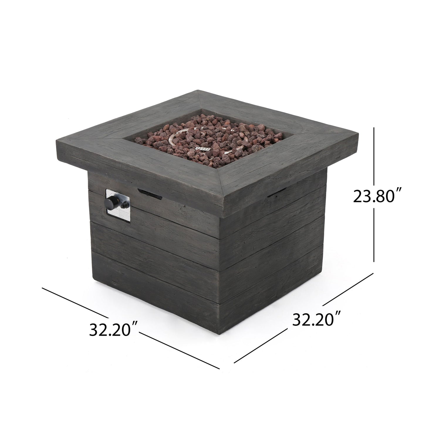Anchorage - Wood Square Fire Pit 40, 000 Btu - Gray